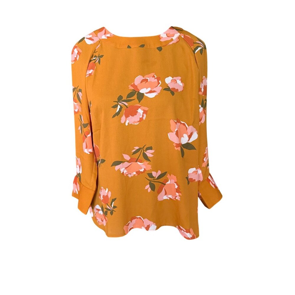 Daniel Rainn Floral Mustard Yellow Top With Pink & White Flowers Long Sleeves Ba